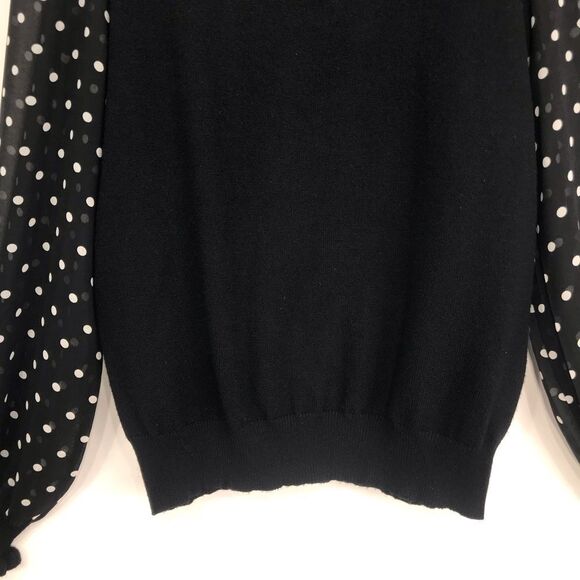 Nanette Lepore Black Knit Polka Dot Semi Sheer Sleeve Ruffle Mockneck Top - Picture 7 of 16
